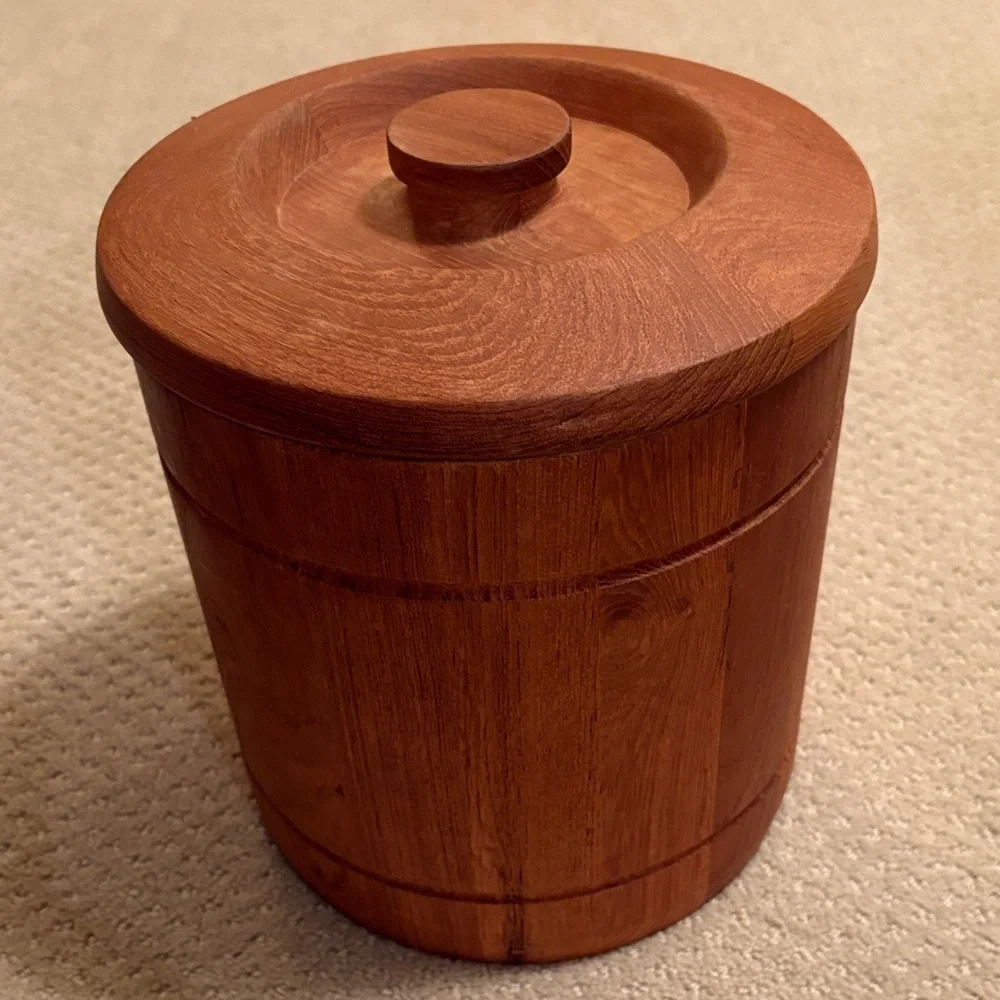 Vintage Good Wood Thailand Mid Century Teak Ice Bucket Barware